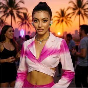 Sweet Second Story ✦ Pink Ombre Vegan Leather Wrap Blazer ✦ Buckle Strap Crop S